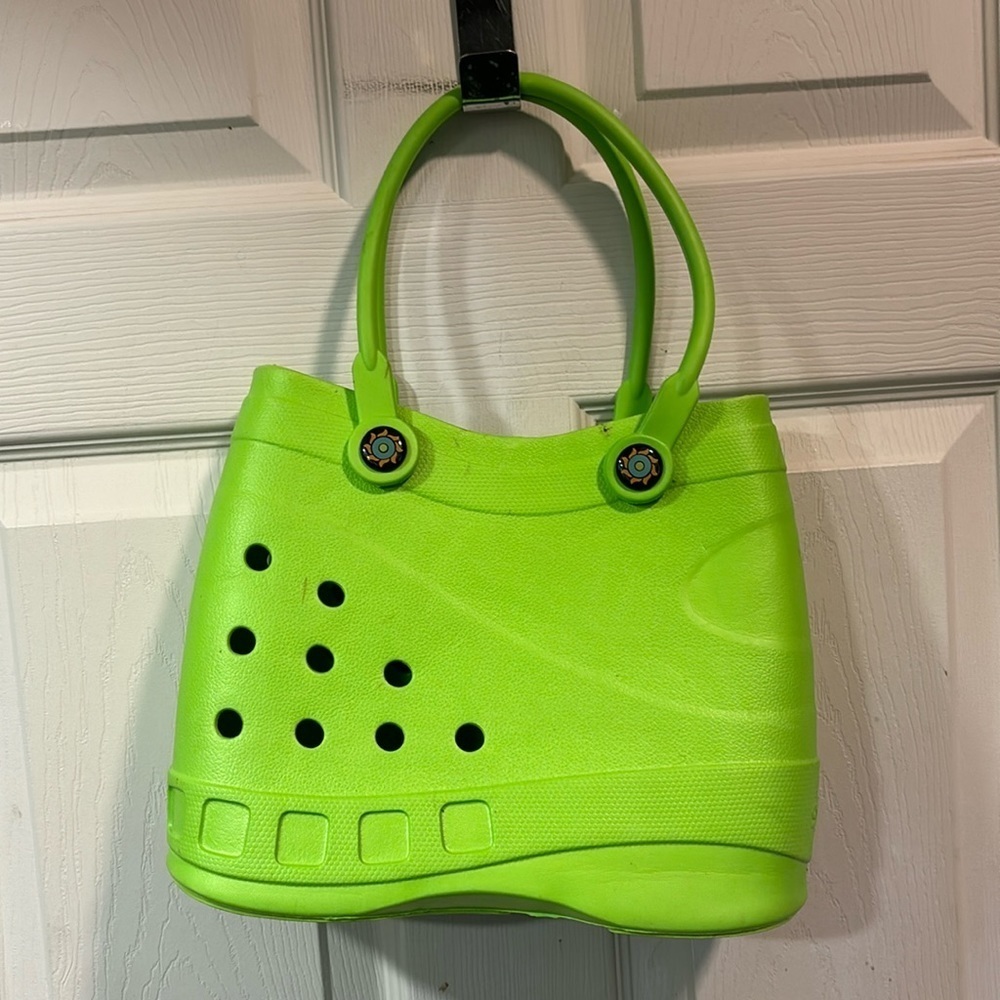 Optari Waterproof Beach Pool Sol Bright Green Tote Bag Soft Rubber Crocs Style
